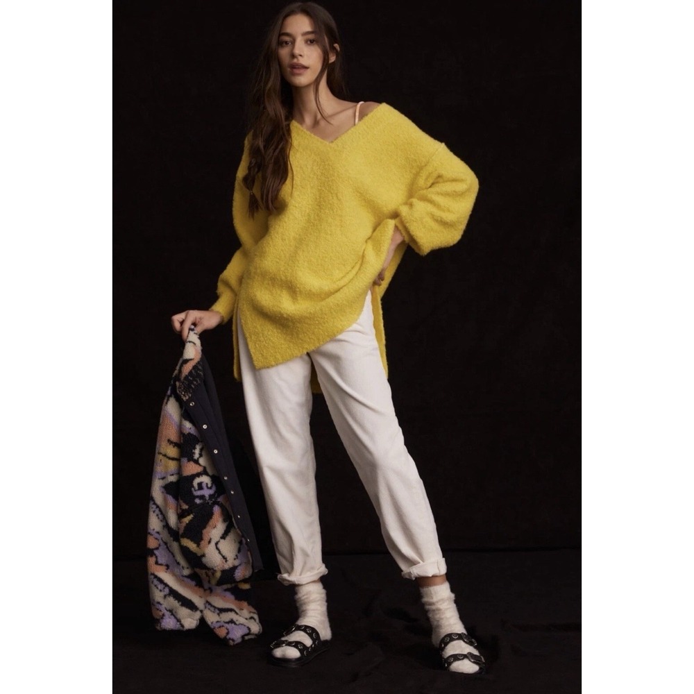 Anthropologie Pilcro Teddy Sweater‎ V-Neck Relaxed Tunic Style Yellow Size Small - Picture 11 of 11